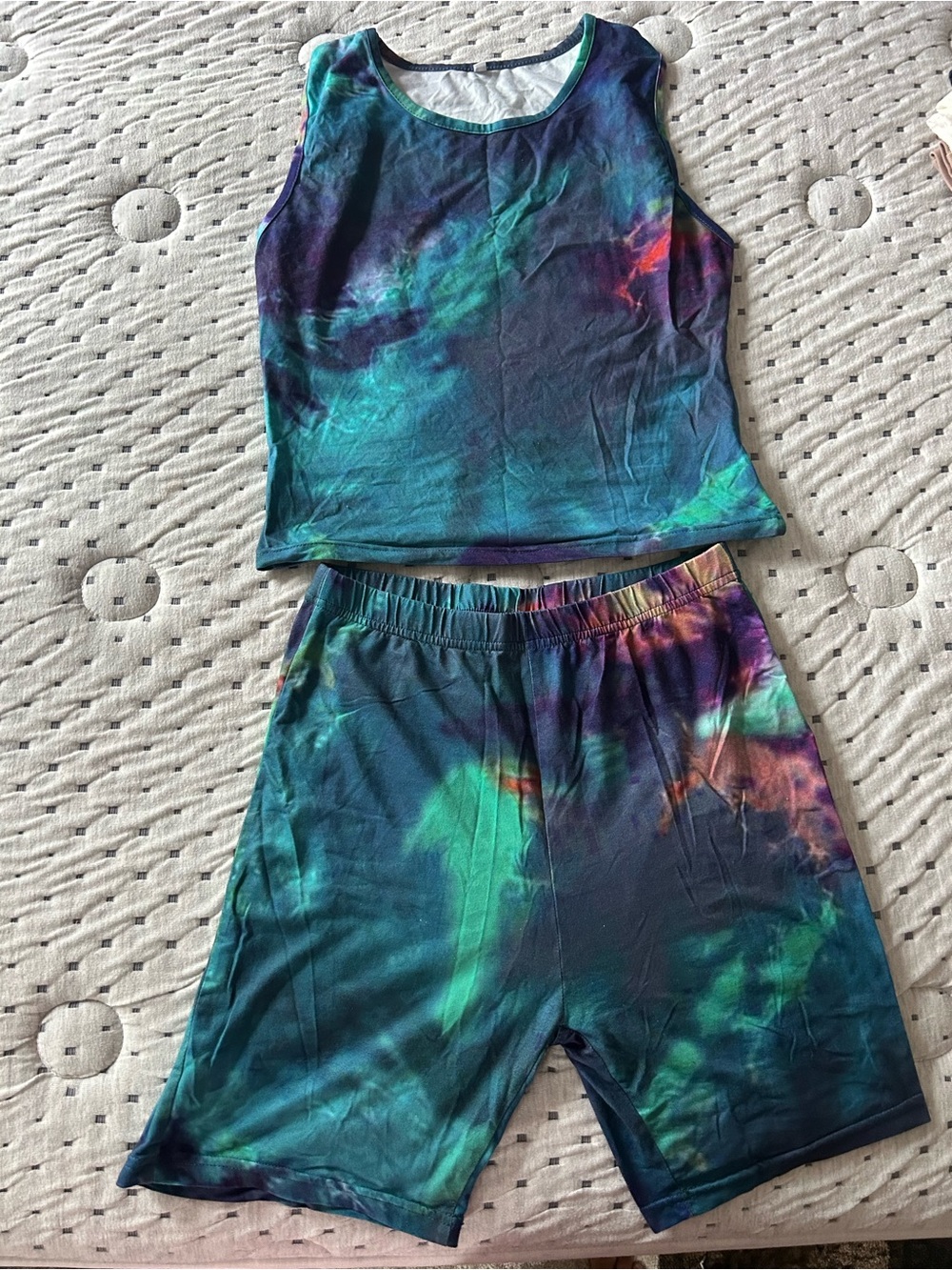 Tie-Dye Two-Piece Tank & Shorts Set - Blue Green Purple